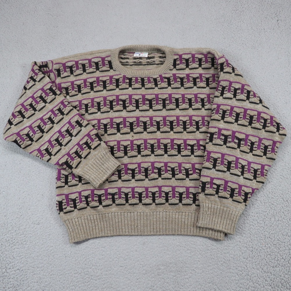 VTG Sovrano Coogi Style Sweater Mens Large Chunky Purple Wool Australia Pullover